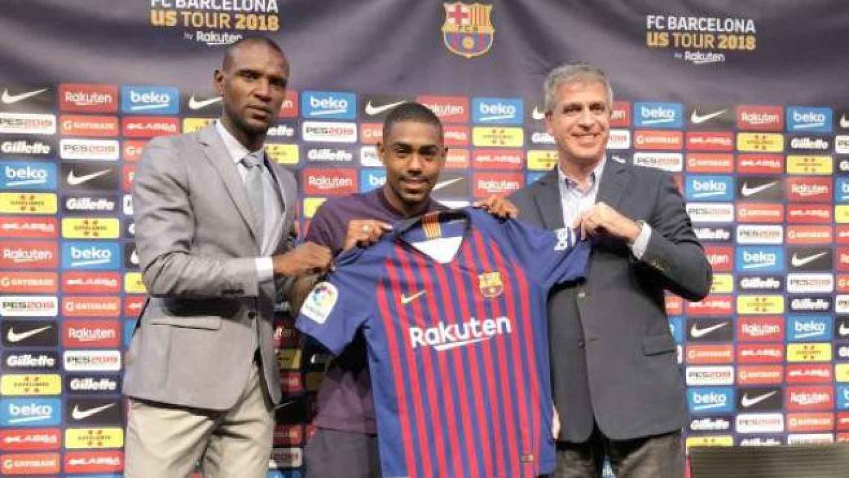 Abidal y Mestres en la presentación de Malcolm / EFE