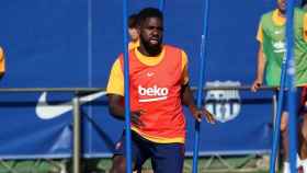 Samuel Umtiti, en uno de los últimos entrenamientos del Barça / FCB