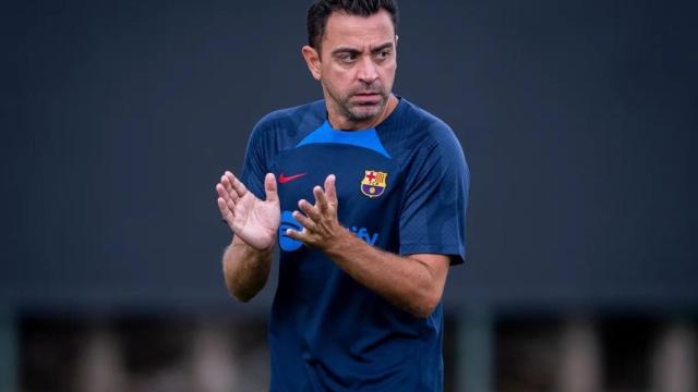 Xavi Hernández, en el entrenamiento del domingo / FCB