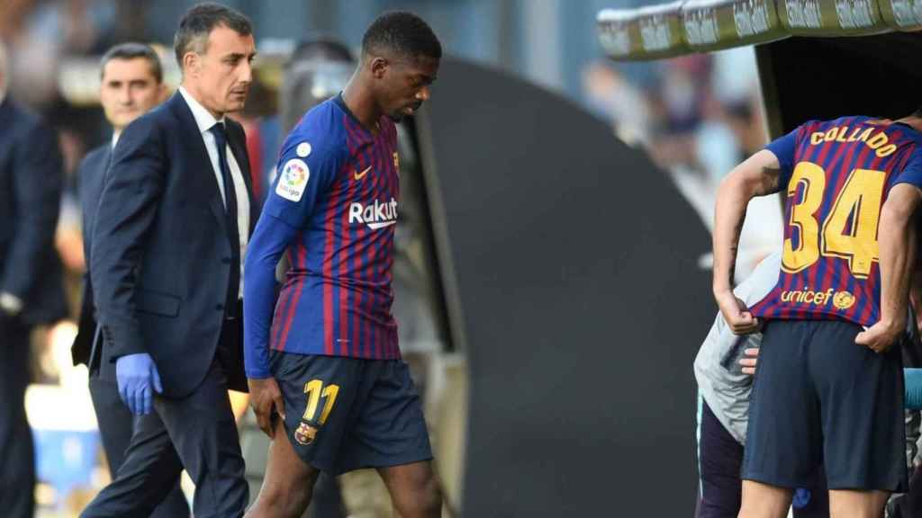 Dembelé abandona el terreno de juego lesionado/ Twitter