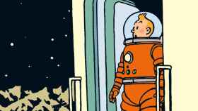 Ilustración de Georges Remi, Hergé, para el álbum Aterrizaje en la Luna, de 1952