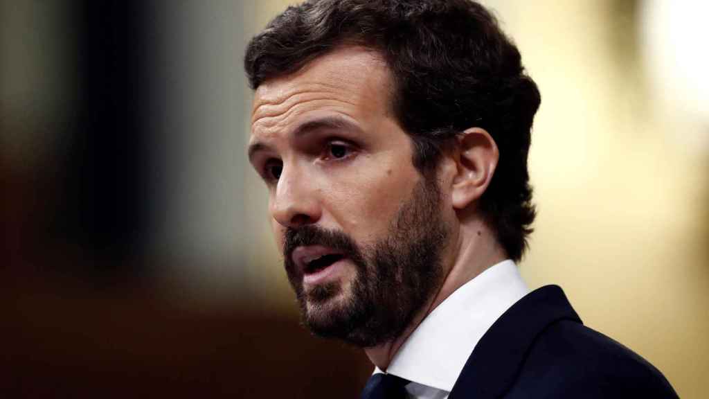 El líder del PP, Pablo Casado, en su intervención en el Congreso / EP