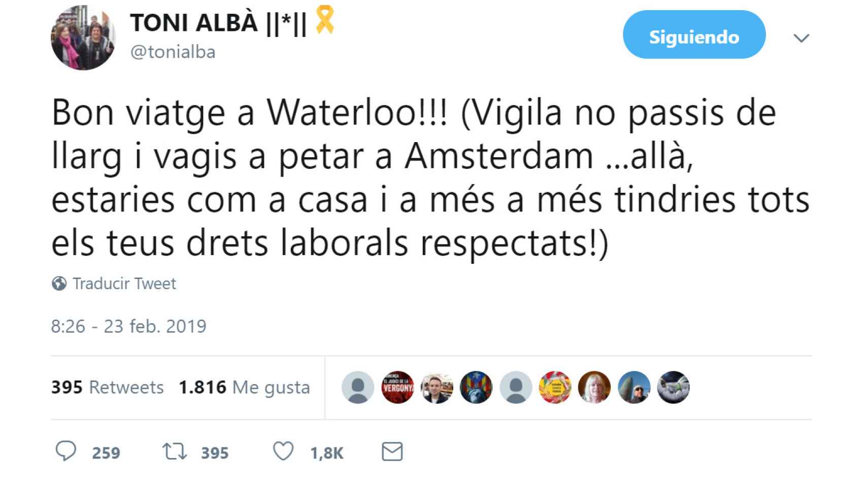 El tuit donde Toni Albà, conocido como bufón del independentismo, llama puta a Arrimadas / CG