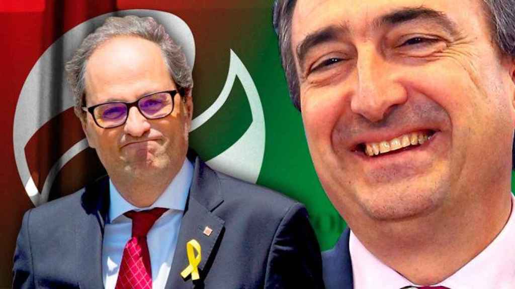 Aitor Esteban, portavoz del PNV, detrás del presidente catalán, Quim Torra / FOTOMONTAJE DE CG