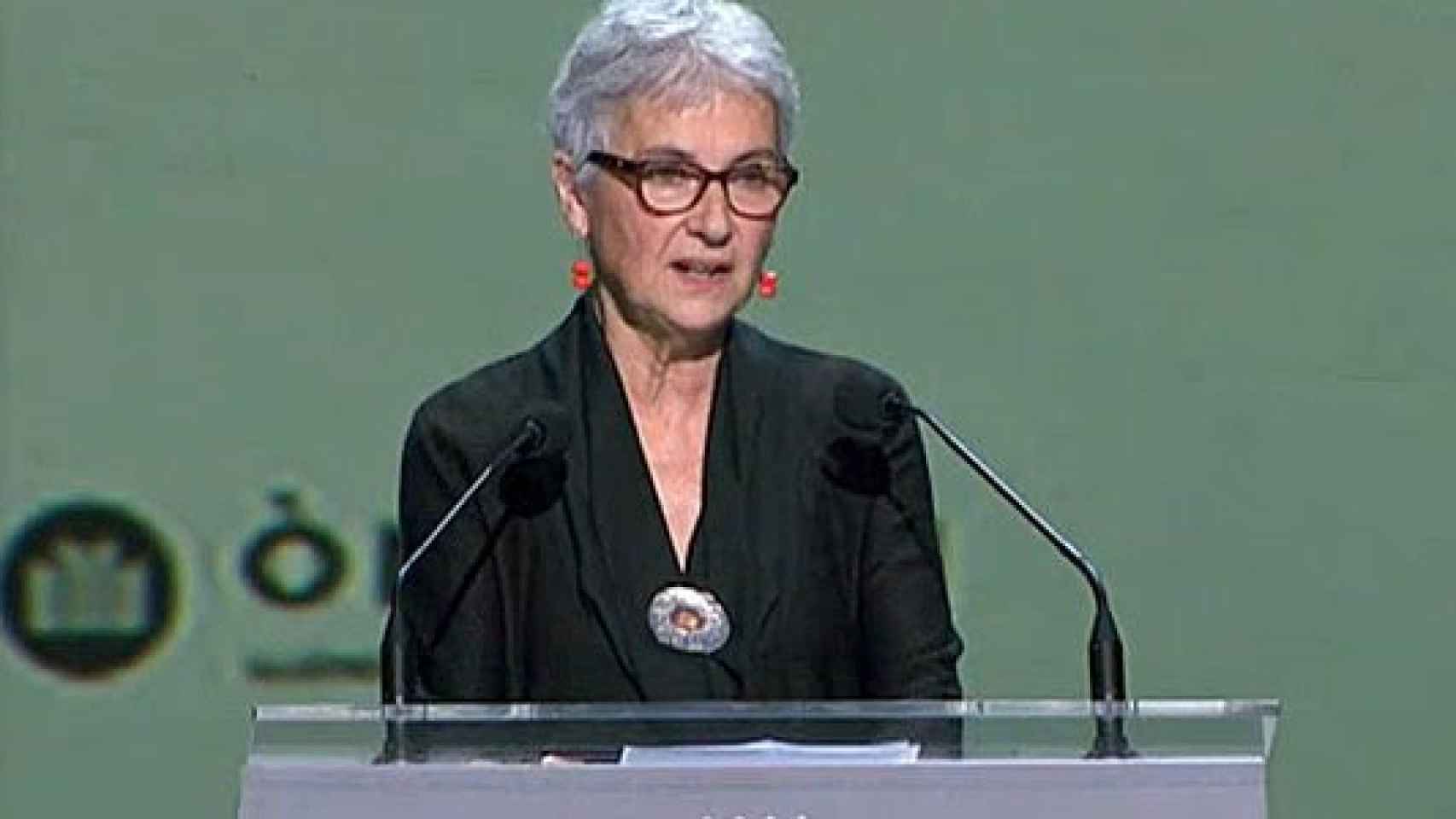 La presienta de Òmnium Cultural, Muriel Casals, durante la Noche Literaria de Santa Llúcia