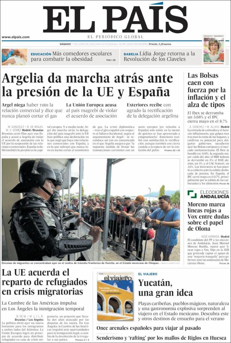 Portada de 'El País' del 11 de junio de 2022