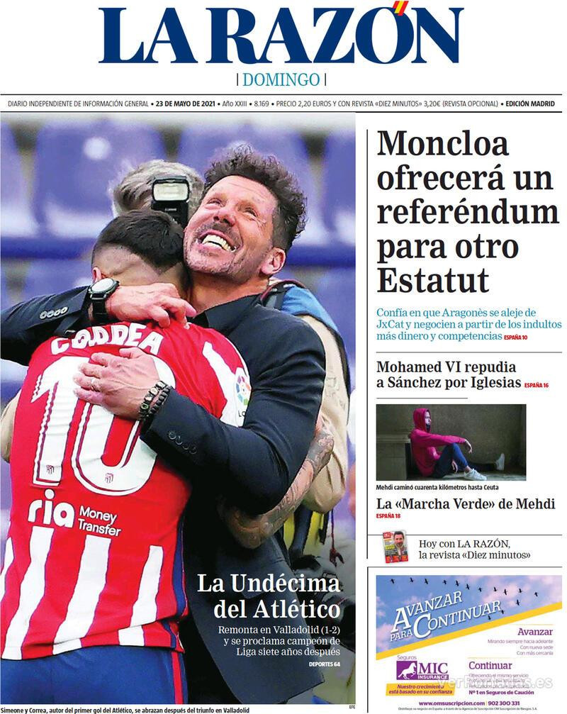 Portada de La Razón, 23 de mayo de 2021