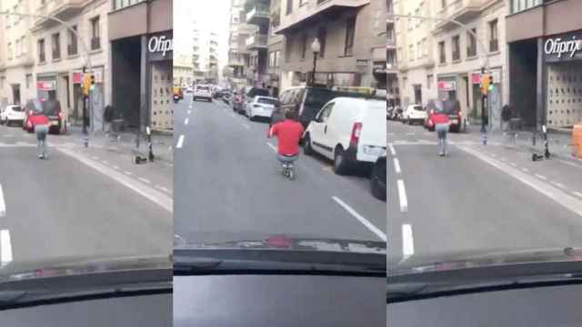 El conductor de un patinete circulando a gran velocidad por Balmes / TWITTER