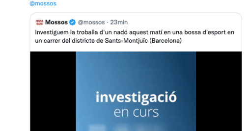 Los Mossos informan del hallazgo de un bebé abandonado en el barrio de Sants / MOSSOS