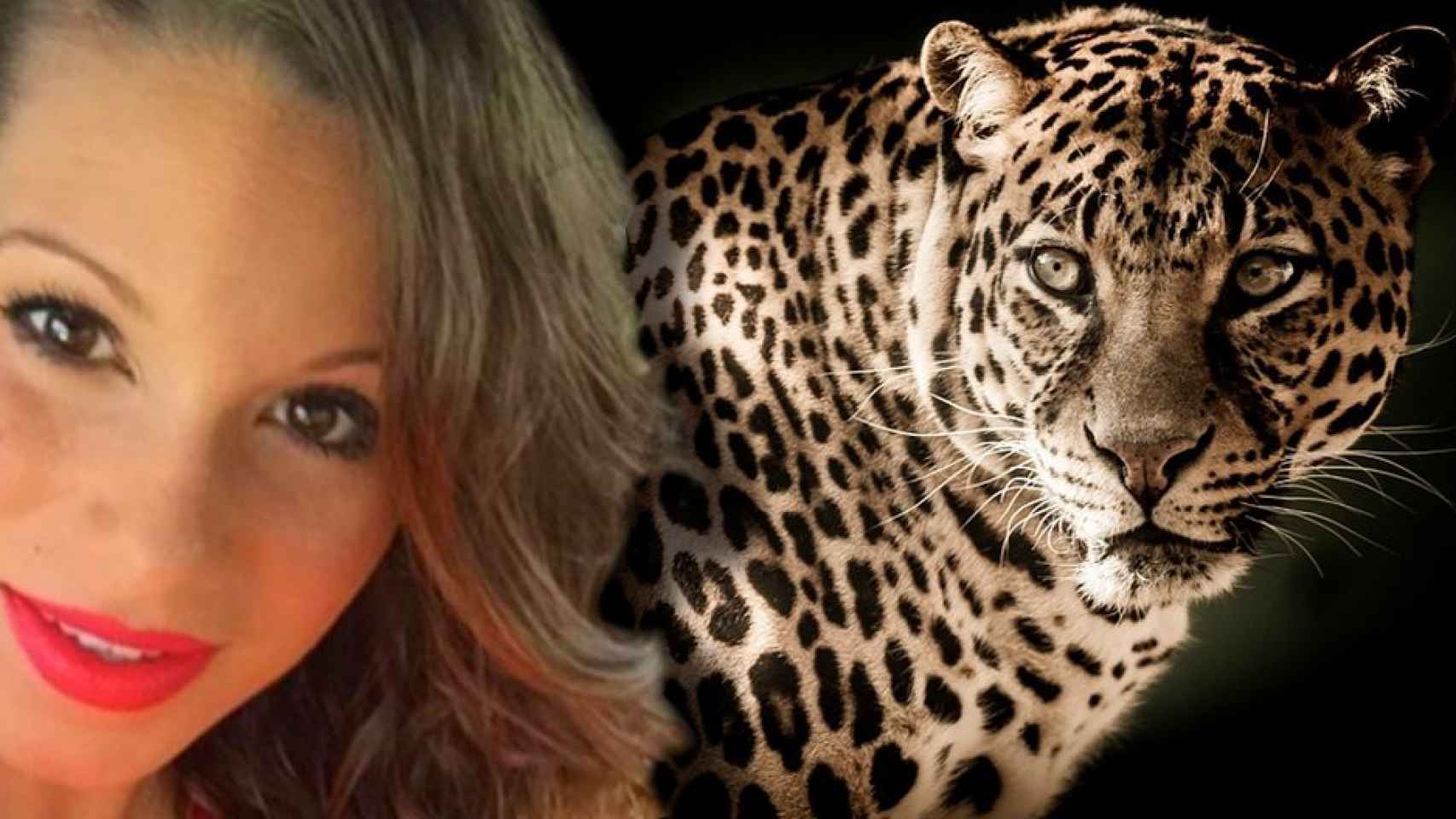 La mujer de Ivan Rakitic, Raquel Mauri, observada por un leopardo / FOTOMONTAJE DE CULEMANÍA