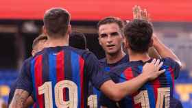 La celebración del Barça Atlètic, durante un triunfo en el Estadi Johan Cruyff / FCB