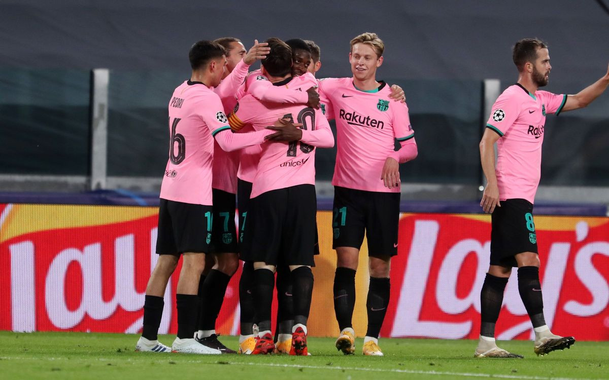 El Barça celebrando el gol de Dembelé ante la Juventus / FC Barcelona