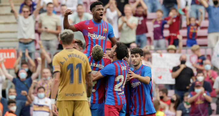 Ansu Fati celebra su gol ante el Levante / EFE