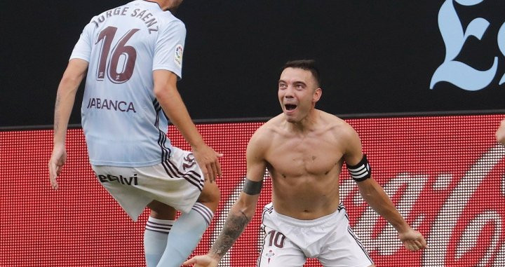 Aspas celebra su gol frente al Barça / EFE