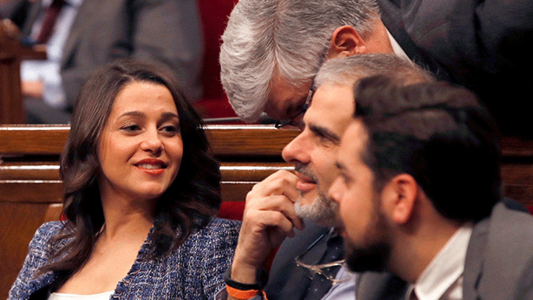 Los diputados de Ciudadanos Inés Arrimadas, Carlos Carrizosa y Fernando de Páramo, el jueves durante el primer pleno de investidura / EFE