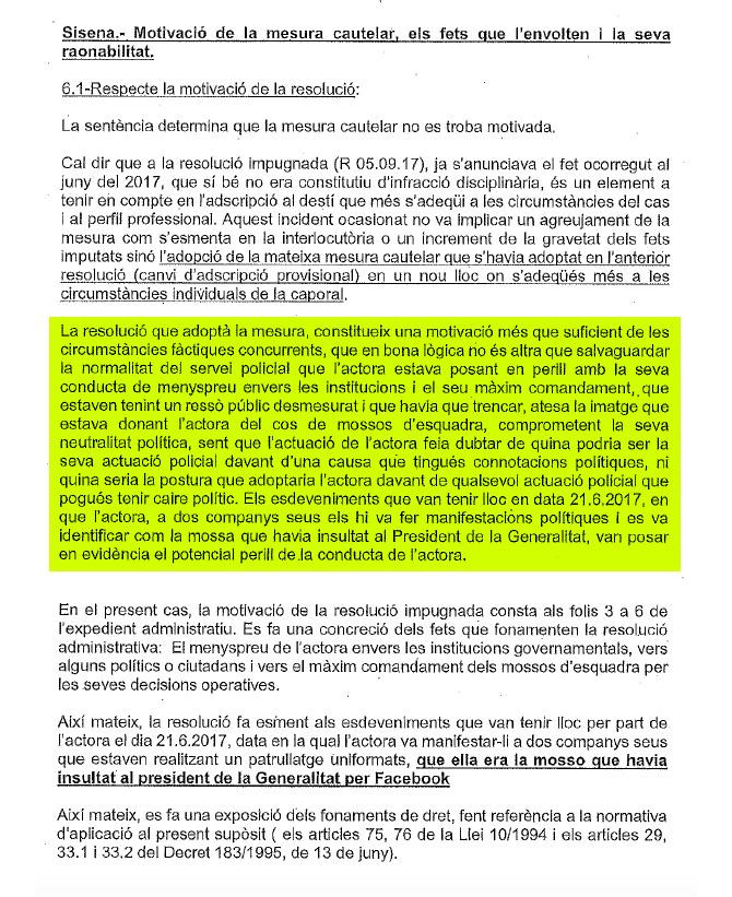 Escrito presentado en el juzgado por la Consejería de Interior