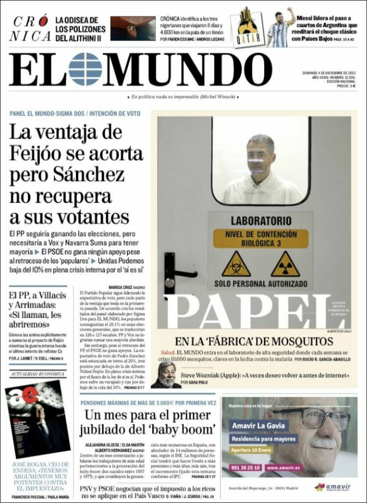 Portada de 'El Mundo' del 4 de diciembre de 2022 / KIOSKO.NET