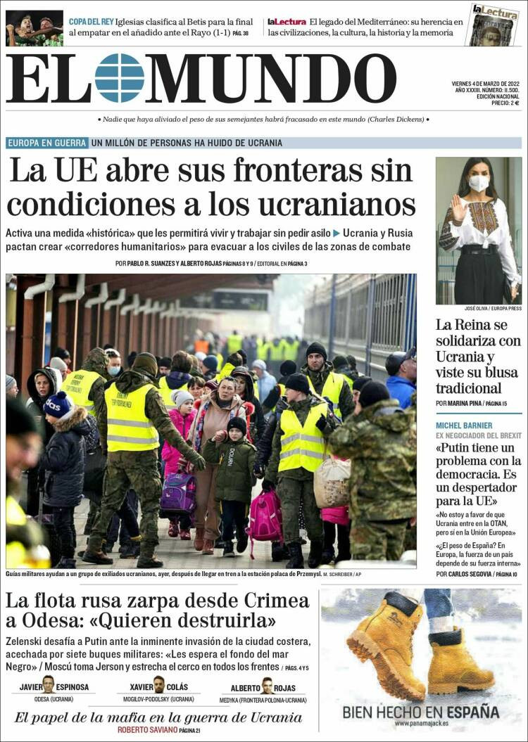 Portada de 'El Mundo' del 4 de marzo de 2022