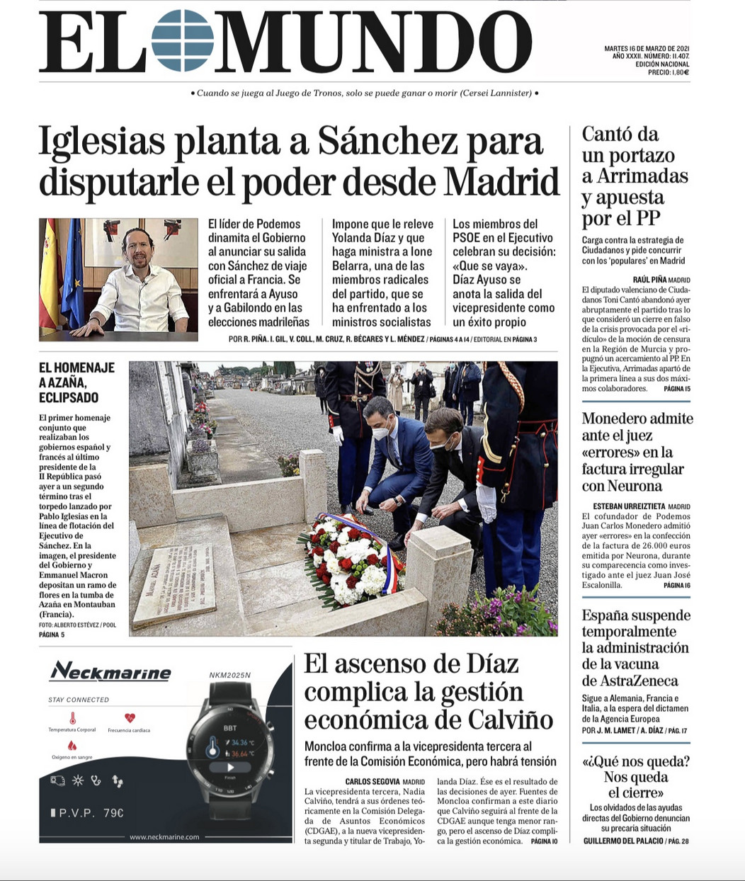 Portada de 'El Mundo' del 16 de marzo de 2021 / EL MUNDO