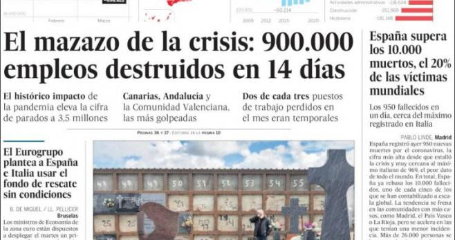 Portada de 'El País' del 3 de abril de 2020