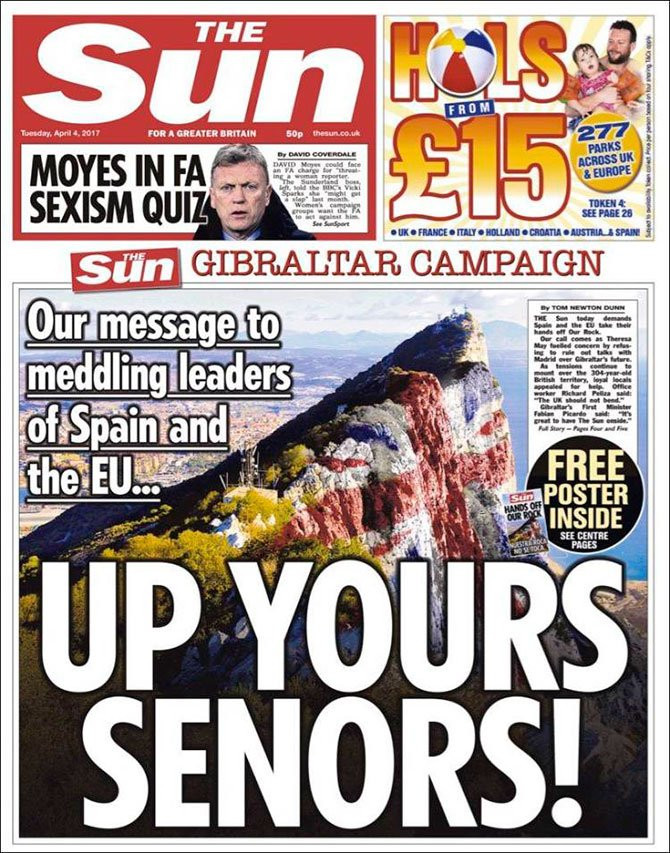 Portada del periódico británico 'The Sun' del día 4 de abril