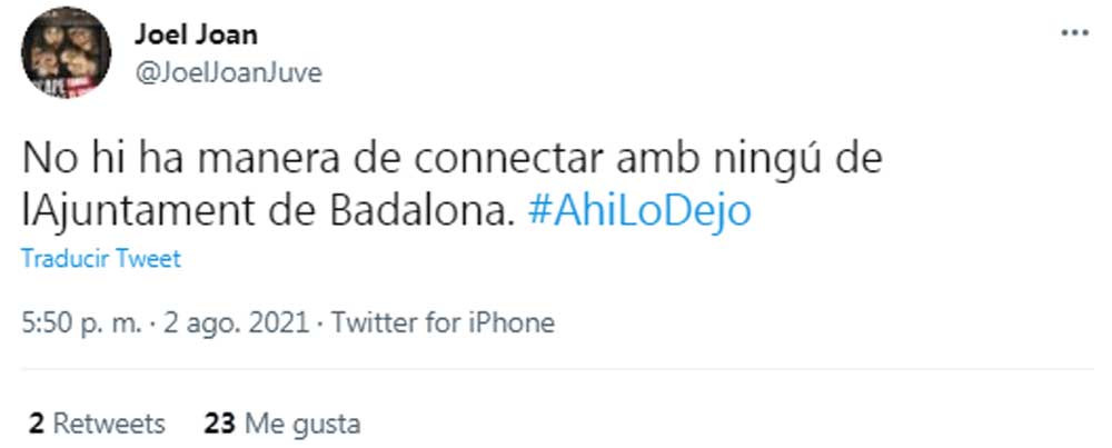 Joel Joan, quejándose de la cancelación de su espectáculo en Badalona / @JoelJoanJuve (TWITTER)