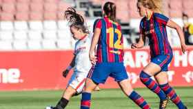 Patri Guijarro y Kheira Hamraoui ante el Sevilla en la Copa de la Reina 2021 / FC Barcelona