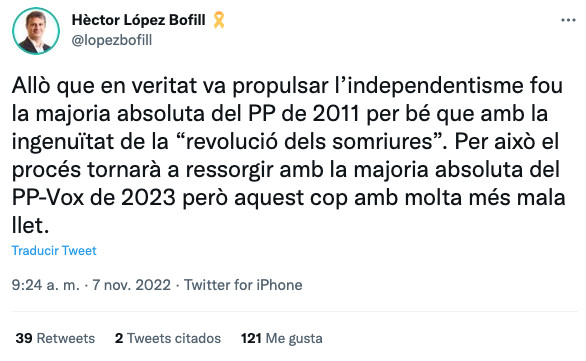 López Bofill, advirtiendo de que el 'procés' volverá con mucha más mala leche / TWITTER
