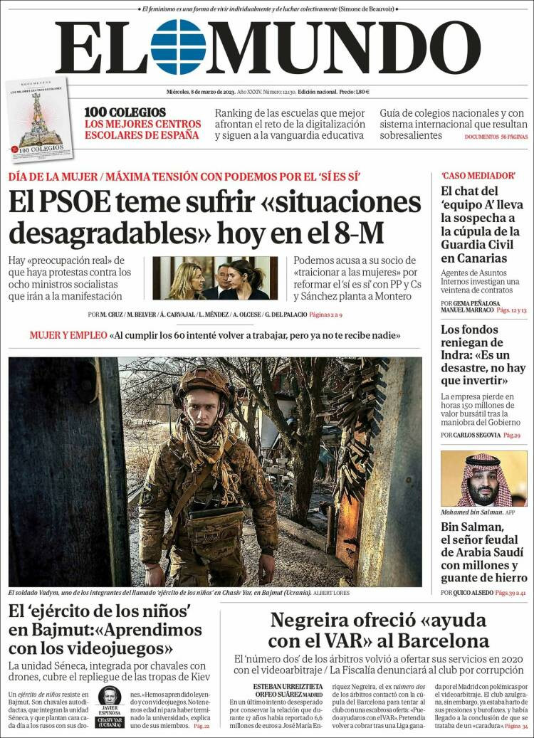 Portada de 'El Mundo' de 8 de marzo de 2023 / KIOSKO.NET