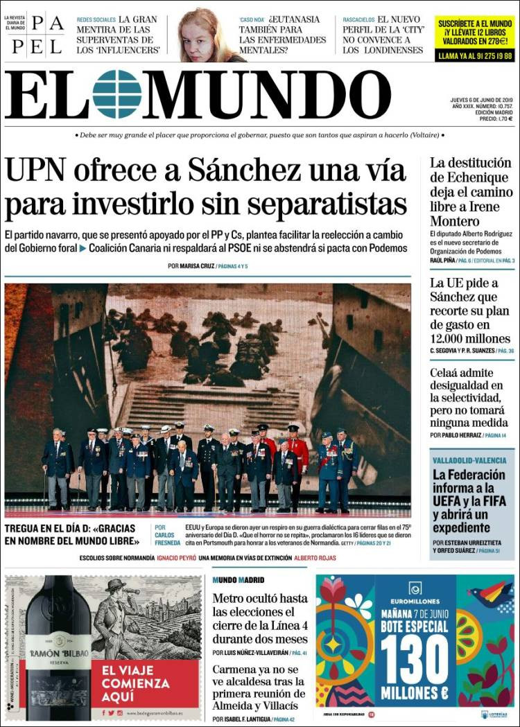 Portada de 'El Mundo' del jueves 6 de junio