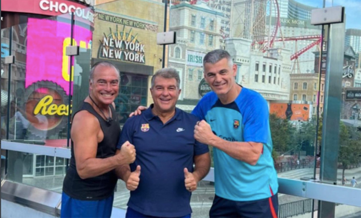 Laporta, Rafa Yuste y Enric Masip, haciendo deporte durante la gira por EEUU / FCB