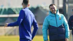 Xavi, en el entrenamiento de este sábado antes de recibir al Cádiz / EFE