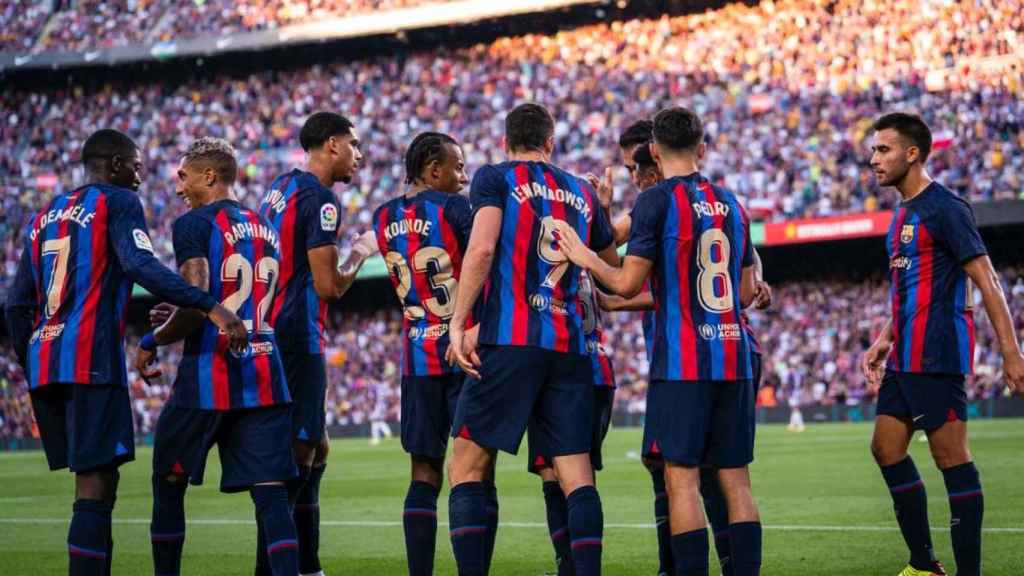 Los jugadores del Barça celebran uno de los goles contra el Real Valladolid / FCB