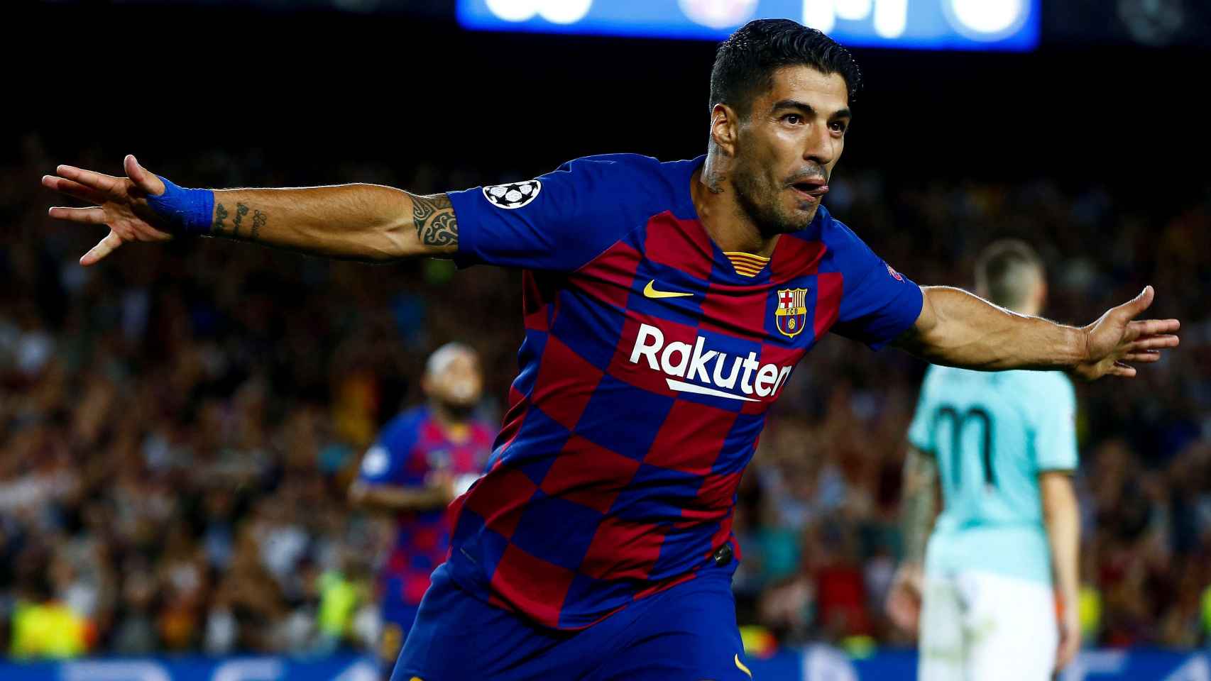 Luis Suárez celebrando uno de los dos goles contra el Inter / EFE