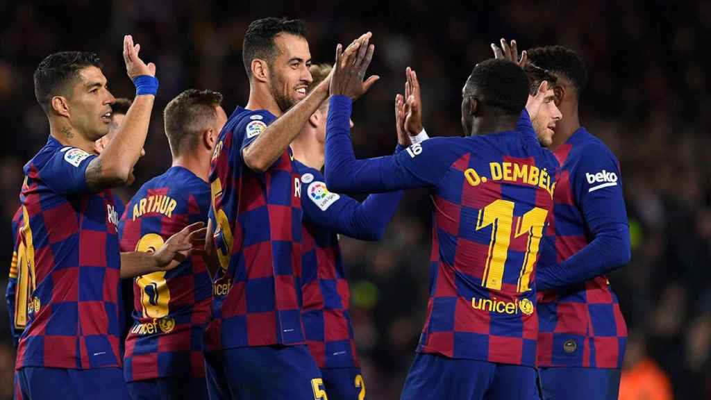 Sergio Busquets celebrando su gol contra el Celta / EFE