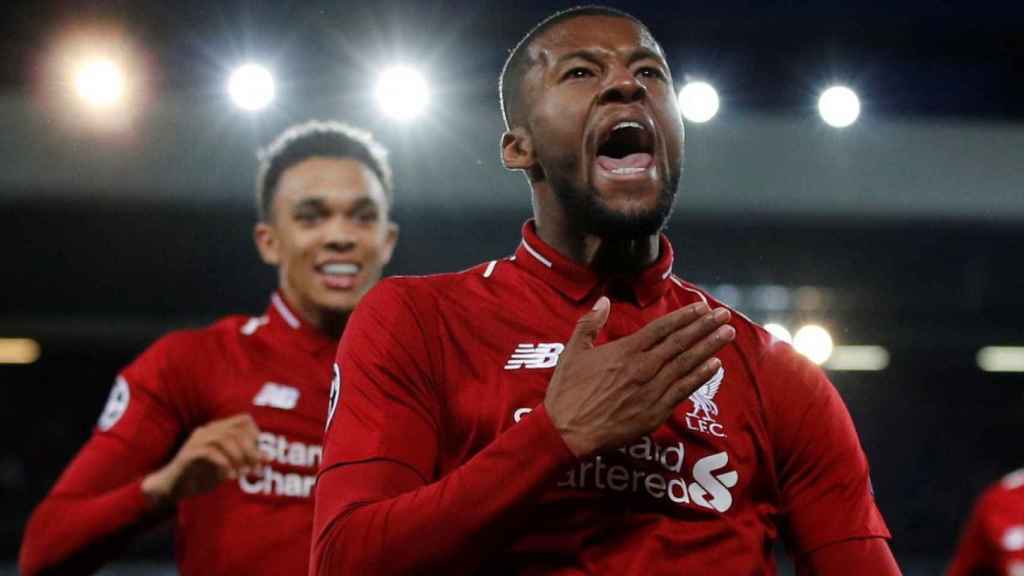 Wijnaldum celebra el tercer gol del Liverpool frente al FC Barcelona / EFE