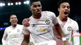 Una foto de Rashford celebrando un gol junto a sus compañeros durante un partido del Manchester United / EFE