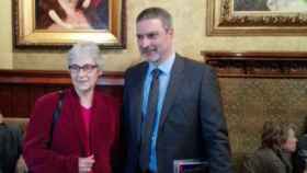 La presidenta de Òmnium Cultural, Muriel Casals, y el presidente de Sociedad Civil Catalana, Josep Ramon Bosch, este lunes en el Círculo del Liceo, en Barcelona.