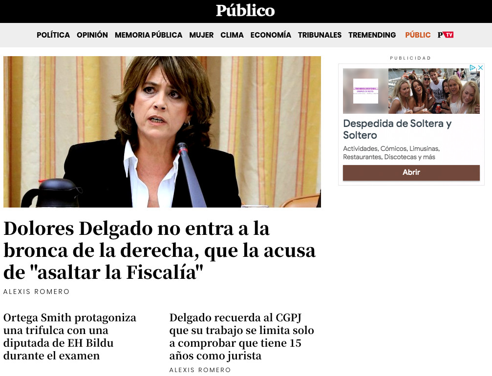 Web de 'Público' con información de Dolores Delgado