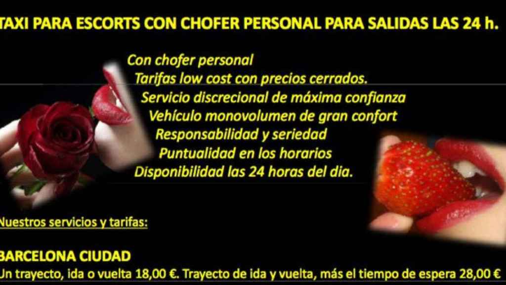 Cartel que ofrece servicios de taxi personal para prostitutas de lujo / CG