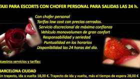 Cartel que ofrece servicios de taxi personal para prostitutas de lujo / CG