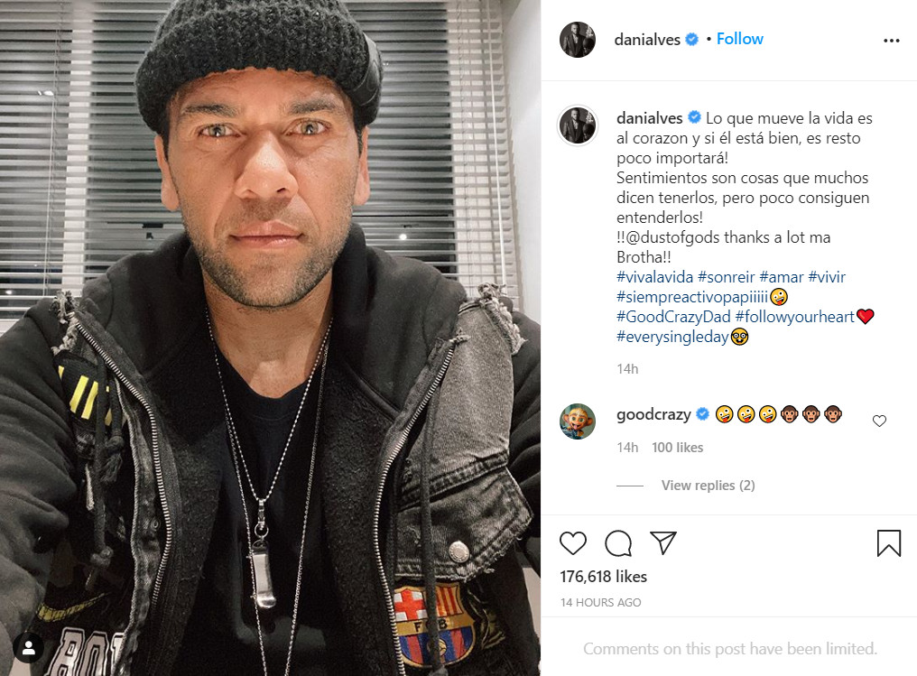 Publicación de Dani Alves en Instagram / Redes