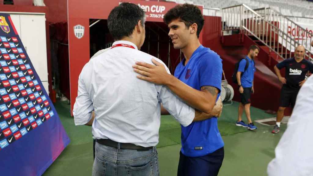 Bartomeu y Carles Aleñá en el entrenamiento del Barça / FC Barcelona