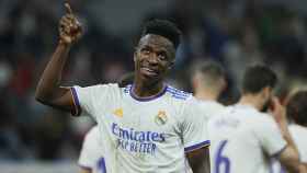 Vinicius, celebrando uno de sus tres goles, durante una victoria del Real Madrid / EFE