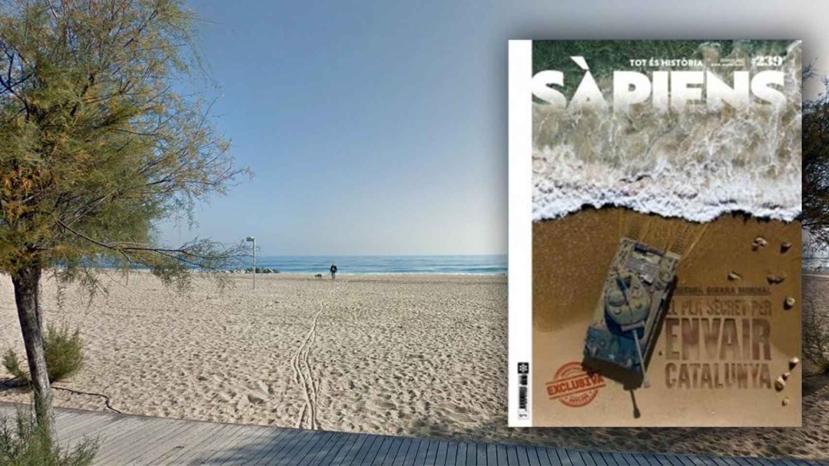 La playa de Badalona y el último número de la revista 'Sàpiens' / FOTOMONTAJE DE CG