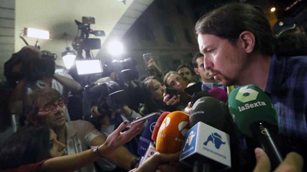 Pablo Iglesias, compareciendo ante la prensa en el Congreso el sábado / EFE