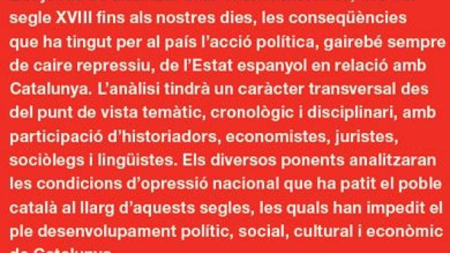 Díptico promocional del simposio España contra Cataluña: una mirada histórica (1714-2014), organizado por la Generalidad y por el Instituto de Estudios Catalanes