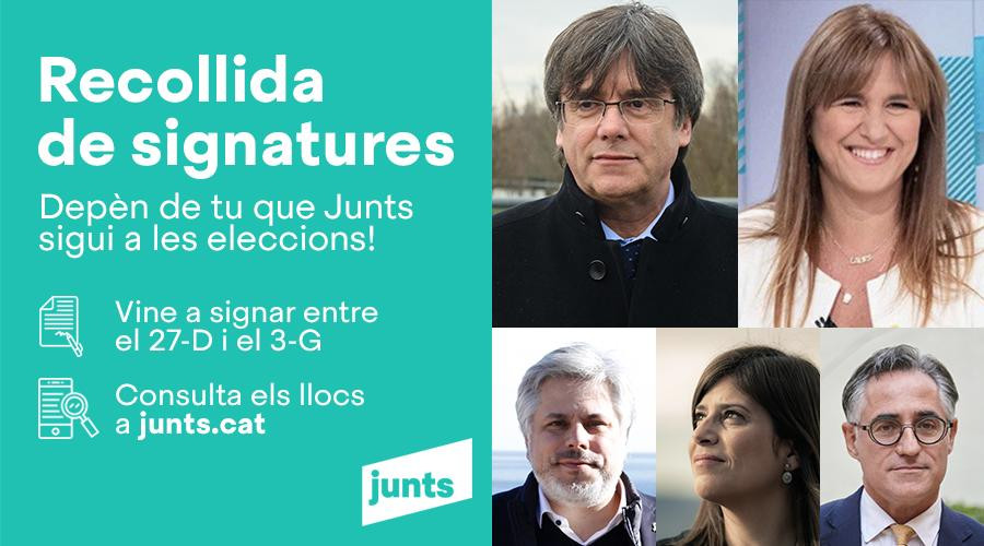 Cartel de JxCat pidiendo firmas en sus redes sociales