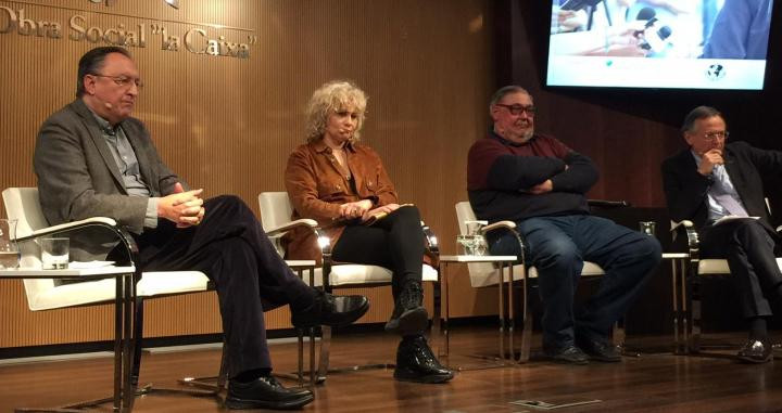 Lluís Bassets, Mònica Terribas, Antonio Franco y Pedro Vega, en el Palau Macaya /CG