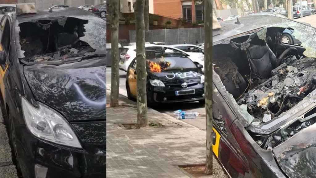 Un taxi aparece calcinado en Badalona con las letras 'Uber' escritas en el capó / CG